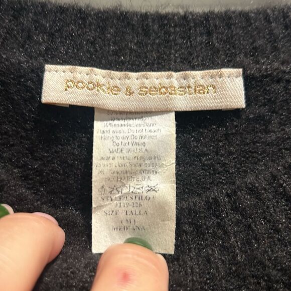 Pookie & Sebastian Black Cropped Short Sleeve Sweater,  size Medium - Picture 4 of 7